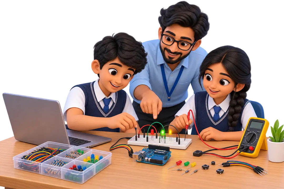 Hands-on robotics and STEM course features for school students