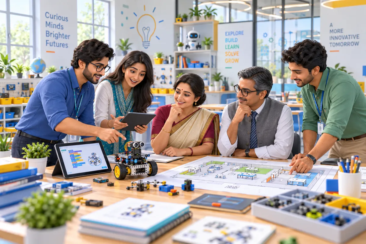 TinkerStem team collaborating with schools to teach robotics and technology courses